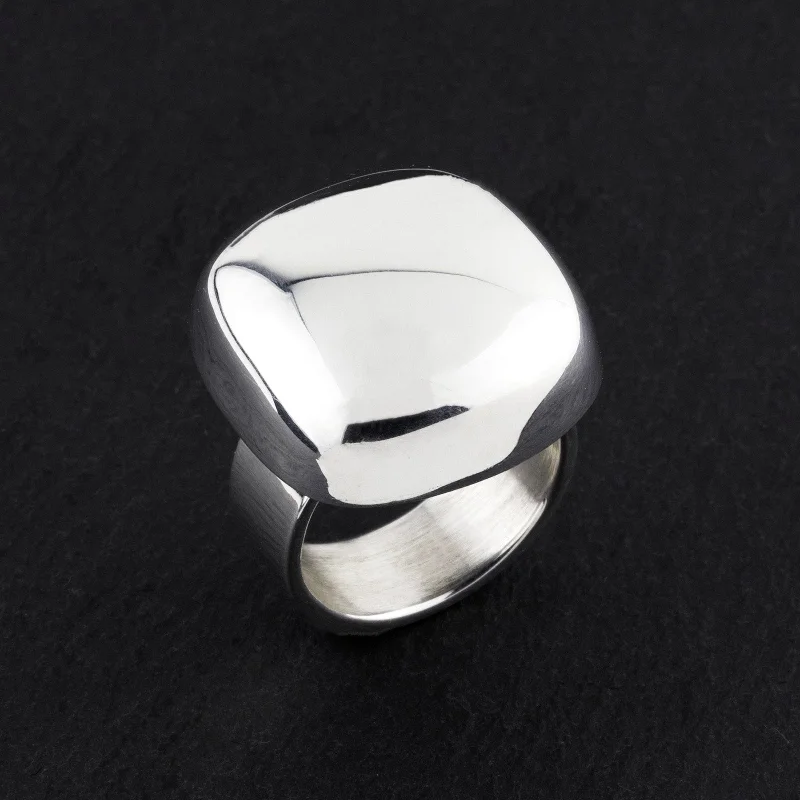 women vintage rings -Chunky Silver Square Statement Ring