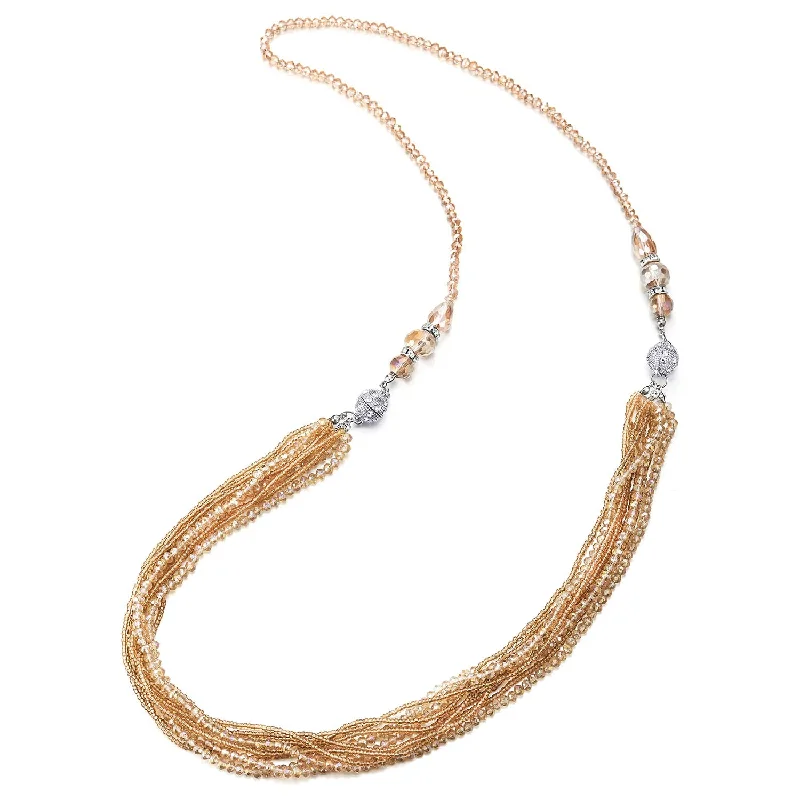 women infinity pendant necklaces -Necklace Multi-Strand Champagne Gold Crystal Bead Chain Magnetic Clasp Detachable Two Collar Necklace