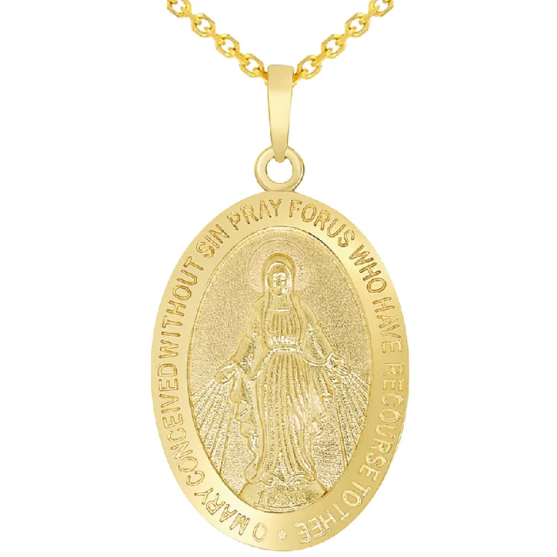 women matching necklaces -Solid 14k Yellow Gold Classic Miraculous Medallion of the Virgin Mary Pendant Necklace with Cable Chain