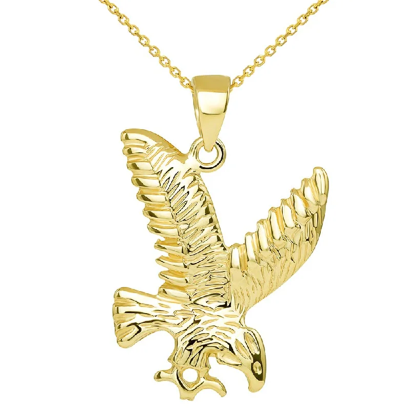 women moon necklaces -14k Solid Yellow Gold Soaring American Eagle Animal Pendant with Chain Necklace