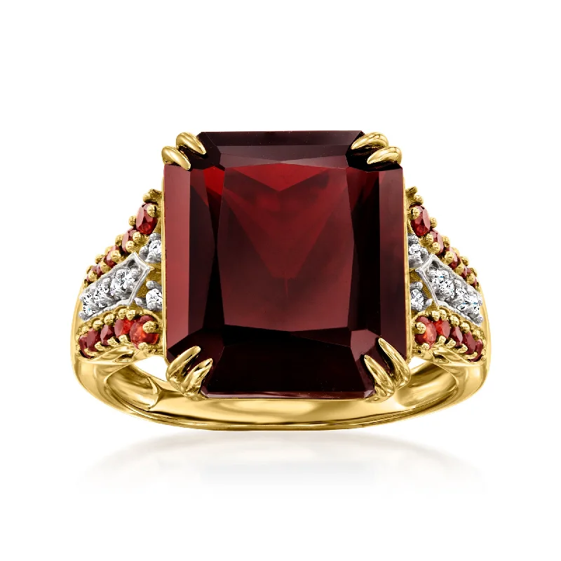 women floral engagement rings -Ross-Simons Garnet and . Diamond Ring in 14kt Yellow Gold