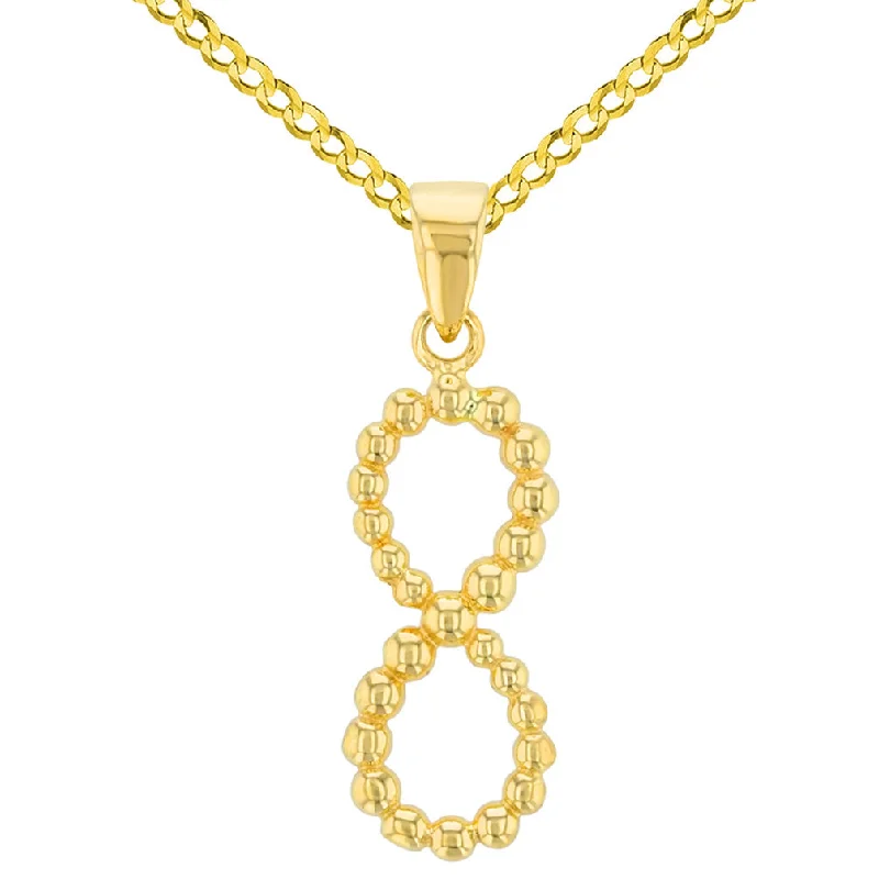 women stylish necklaces -14K Yellow Gold Beaded Vertical Infinity Pendant with Cuban Chain Necklace