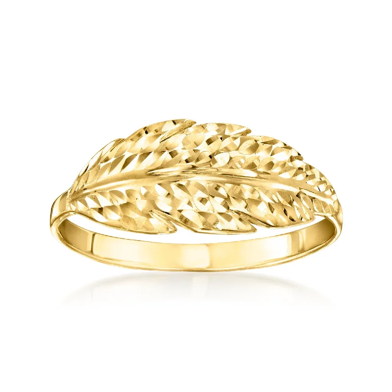 women wide band wedding rings -Canaria 10kt Yellow Gold Diamond-Cut Leaf Ring