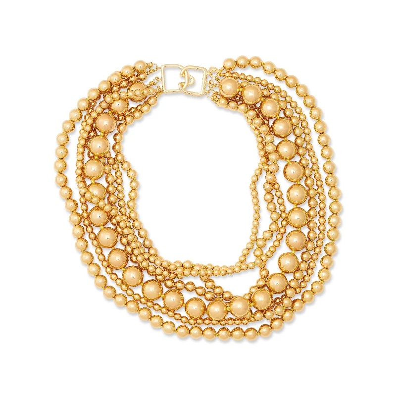 women geometric necklaces -7 Row Gold Bead Necklace