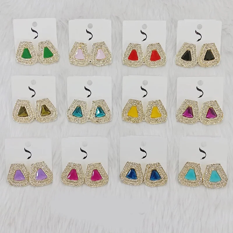 women stud earrings -Dhwani Gold Plated Austrian Stone Studs Earrings (Assorted Color)