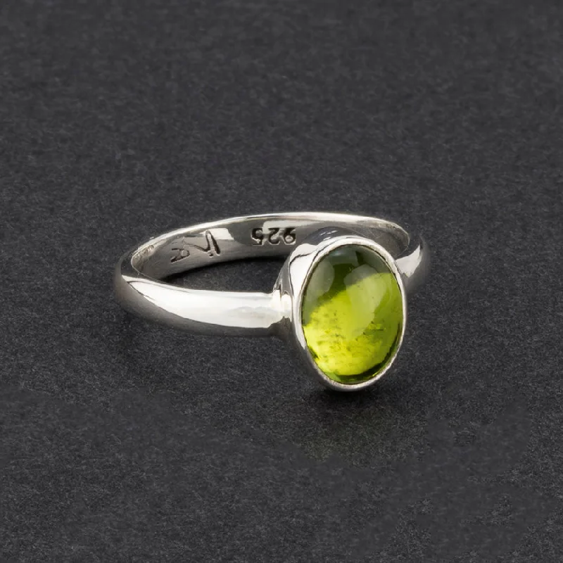 women eternity bands wedding rings -Simple Oval Sterling Silver Peridot Ring