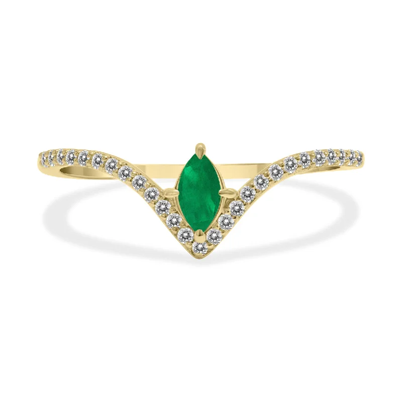 women ruby engagement rings -1/4 Carat Tw Emerald And Diamond V Shape Ring In 10K Yellow Gold