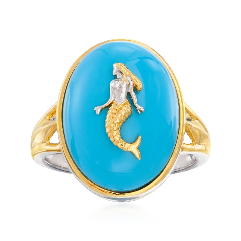 women alternative engagement rings -Ross-Simons Turquoise Mermaid Ring in Sterling Silver and 18kt Gold Over Sterling