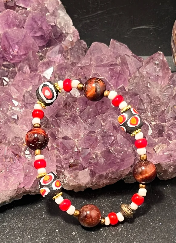 women custom charm bracelets -African Beads and Red Tigers Eye Stretchy Bracelet