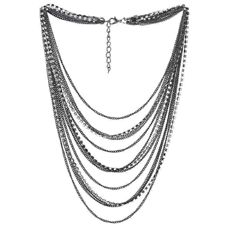 women rose gold necklaces -Grey Black Waterfall Multi-Strand Chains Statement Collar Necklace with Rhinestones Chains, Dress