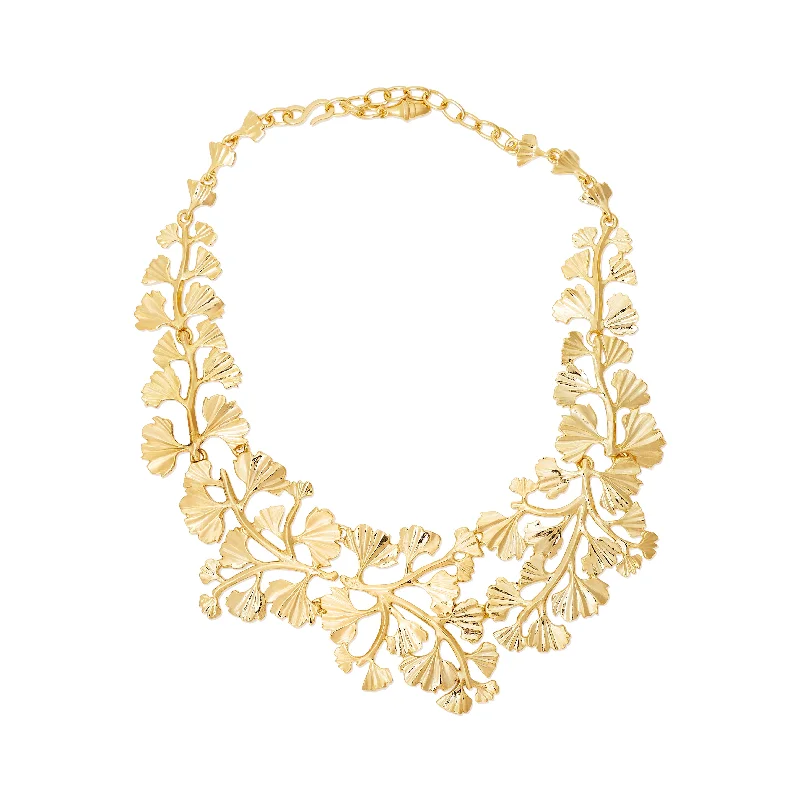 women sapphire necklaces -Gold Leaves & Vine Bib Necklace