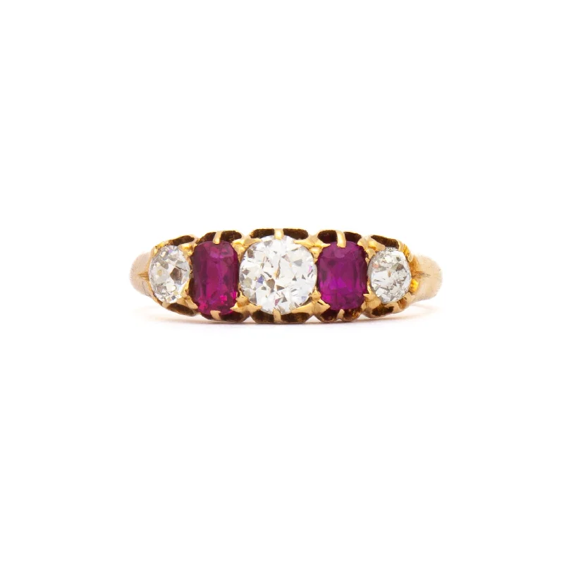 women anniversary diamond rings -Old Mine Diamond & Ruby Half Hoop Ring