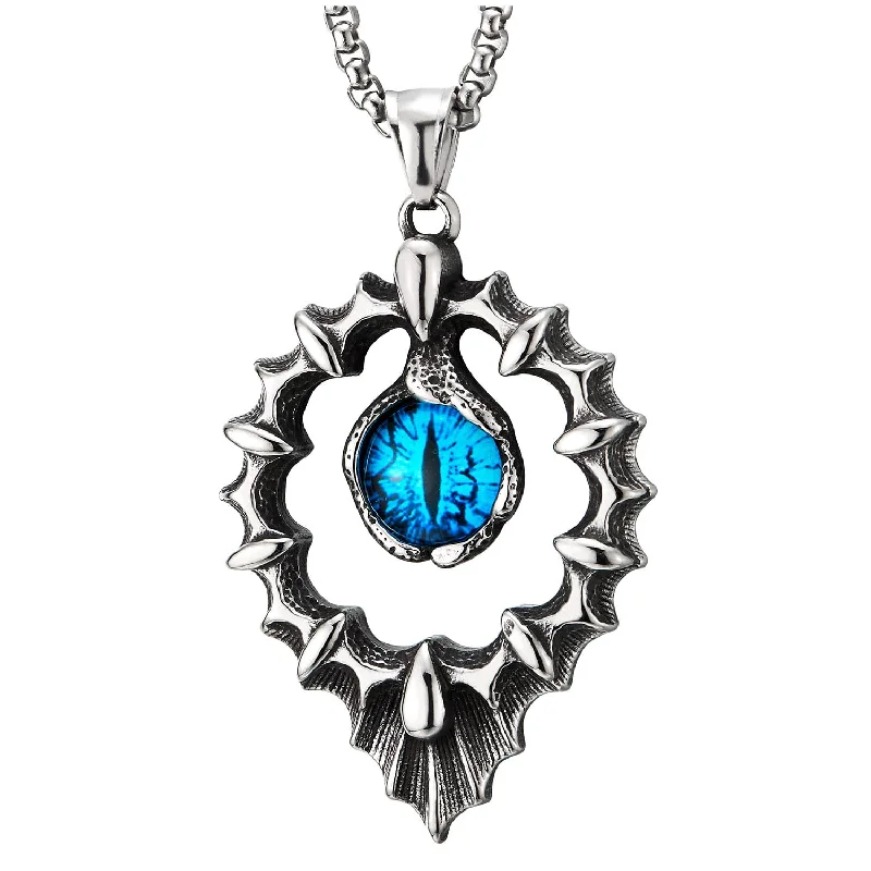 women butterfly pendant necklaces -Men Women Stainless Steel Blue Black Evil Eye Protection Vintage Pendant Necklace