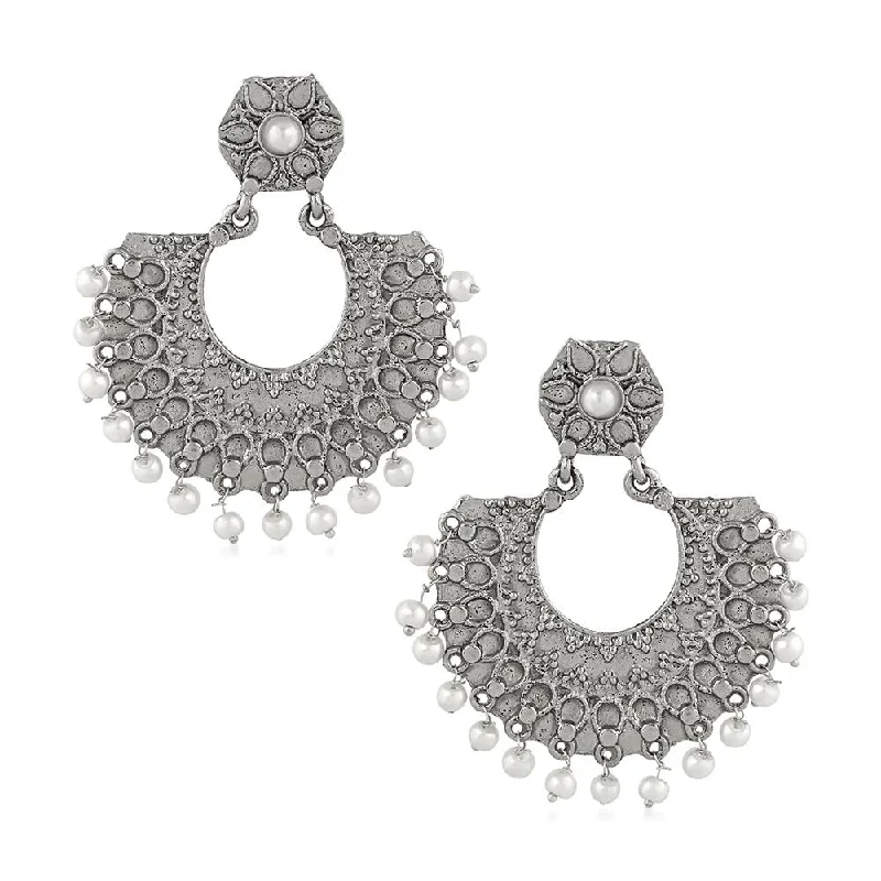 women stud earrings -Mahi Rhodium Plated Traditional Chandbali Earrings with Artificial Pearl for Women (VECJ100227)