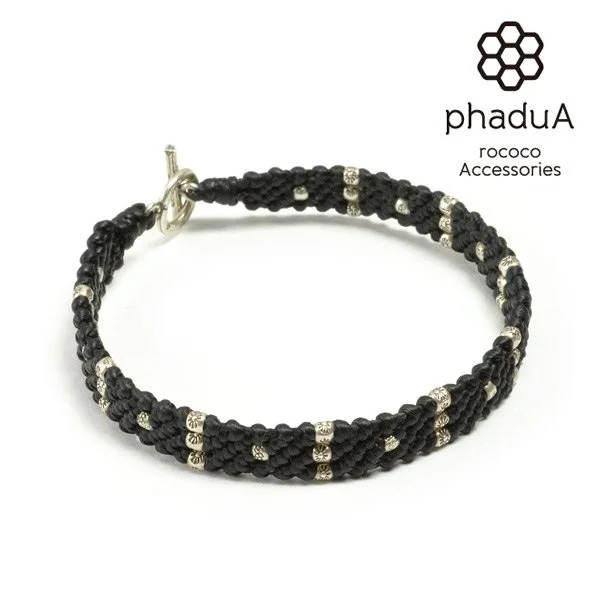 women colorful bracelets -PHADUA / Wax Cord Silver Triple-Strand Bracelet