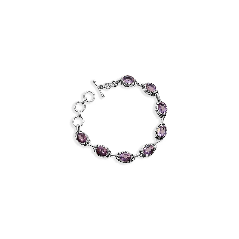 women birthstone bangles -THE AMETHYST SILVER LINK BRACELET