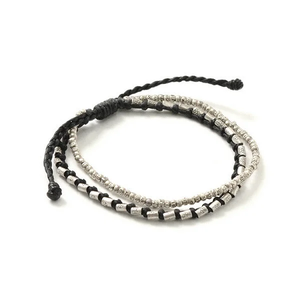 women leather bracelets -PHADUA / Double strand bracelet with silver waxed cord