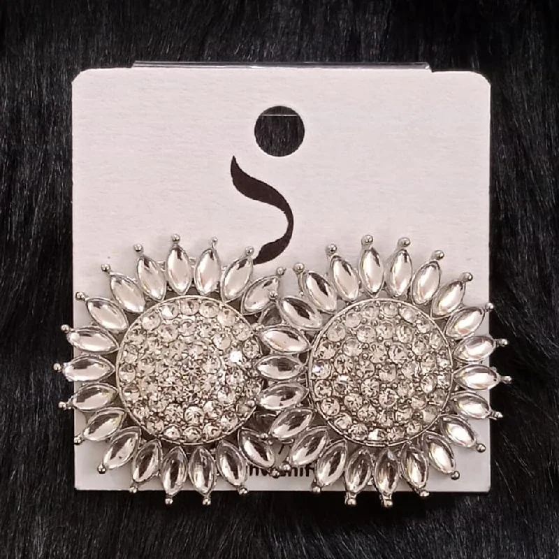 women oversized earrings -Dhwani Silver Plated Austrian Stone Studs Earrings