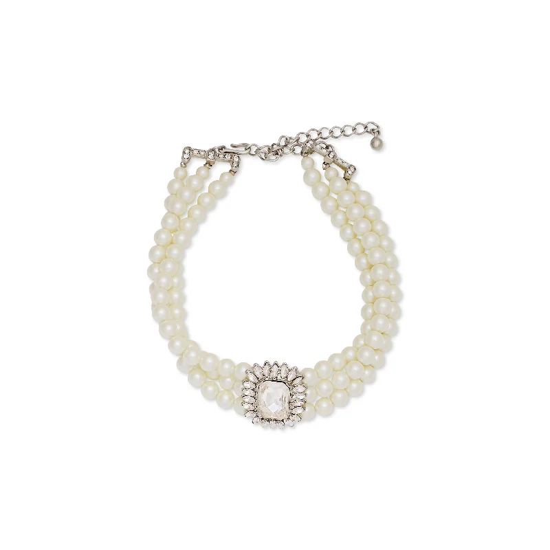 women unique necklaces -Three Row Pearl & Crystal Choker