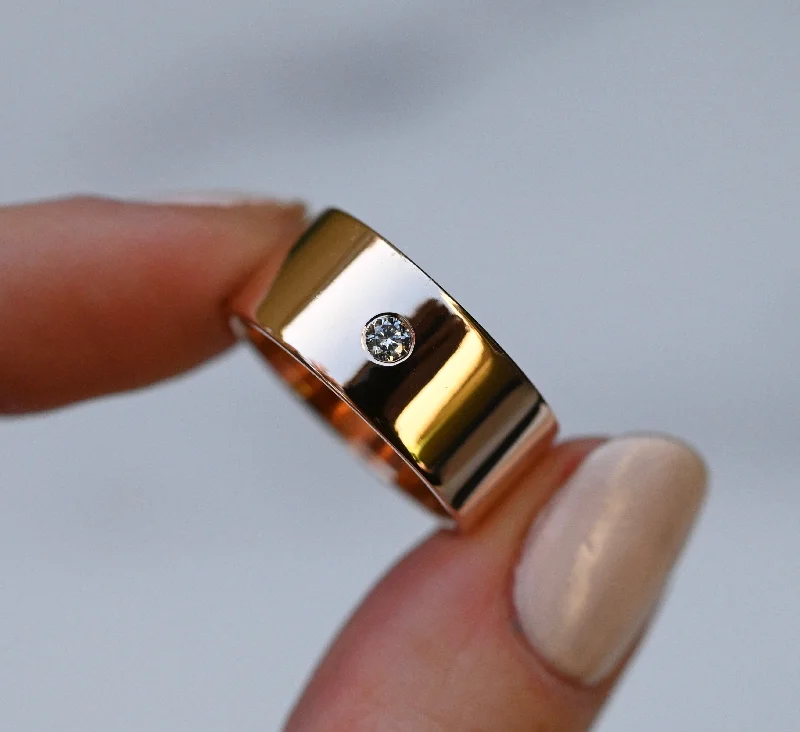 women anniversary diamond rings -14k Gold Cigar Band Diamond Ring - Made To Order