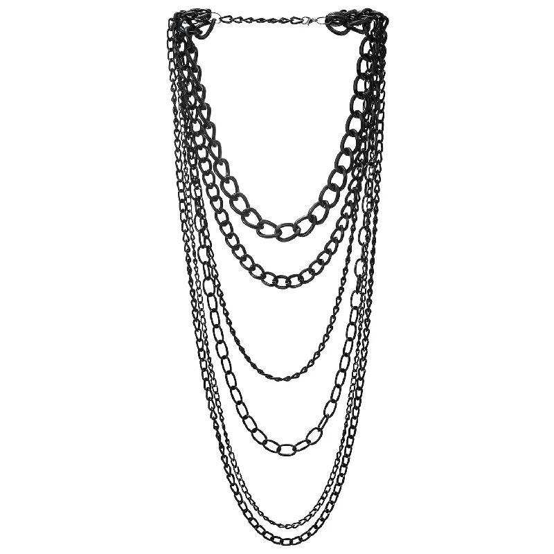 women teardrop necklaces -Statement Necklace Waterfall Multi-Strand Curb Link Rolo Chains, Punk Rock Cool, Light Weight