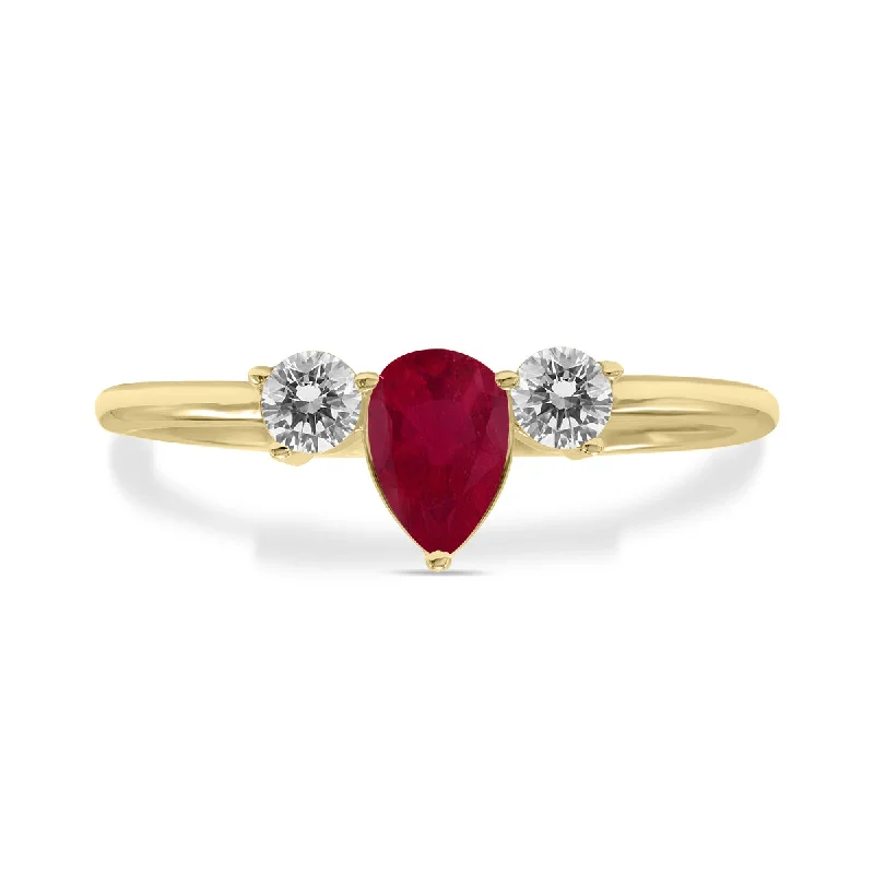 women vintage-inspired engagement rings -1/2 Carat Tw Pear Shape Ruby And Diamond Ring In 10K Yellow Gold