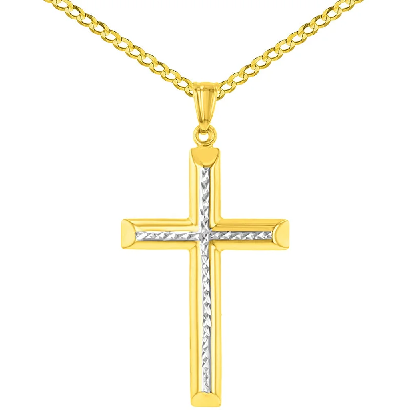 women engraved pendant necklaces -High Polished 14K Yellow Gold Textured Cross Pendant Necklace