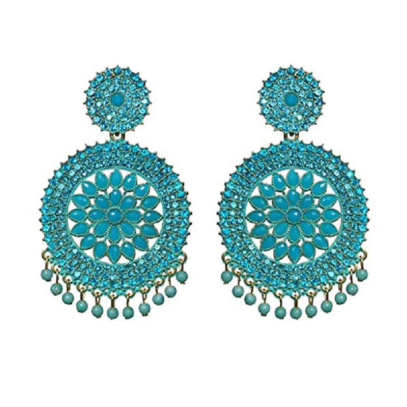 women pearl stud earrings -Subhag Alankar Light Blue Stone earrings for Girls and Women. Alloy Chandbali Earring