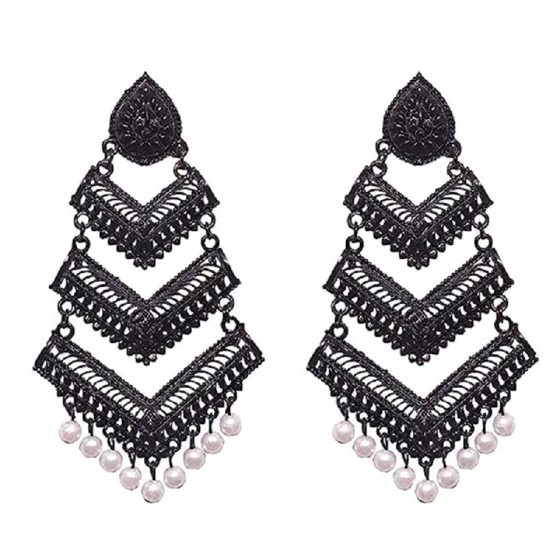 women pearl drop earrings -Subhag Alankar Black Trendy Earrings For Girls & Women Alloy Earring, Chandbali Earring