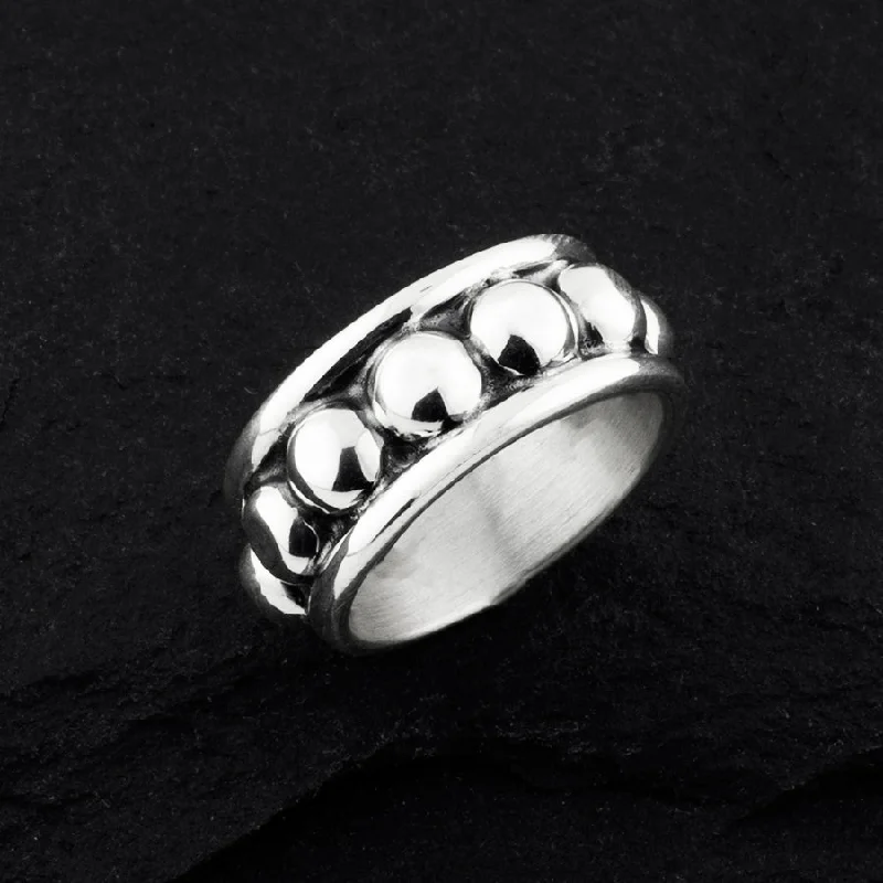 women custom rings -Taxco Vintage Silver Beaded Band Ring