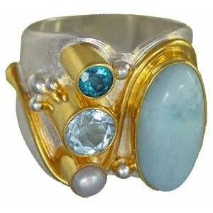 women platinum rings -Michou  Sterling Silver & Gold Larimar Vermeil Ring - Poseidon's Treasures Collection