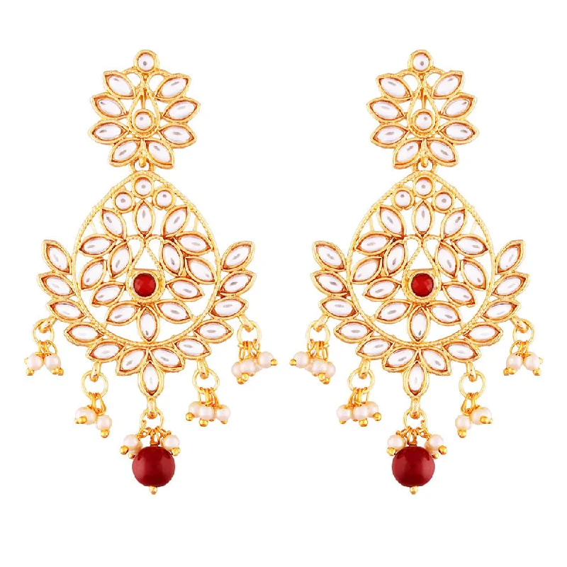 women moon earrings -Etnico Traditional Gold Plated Chandbali Earrings Encased With Faux Kundans For Women/Girls (E2465M)