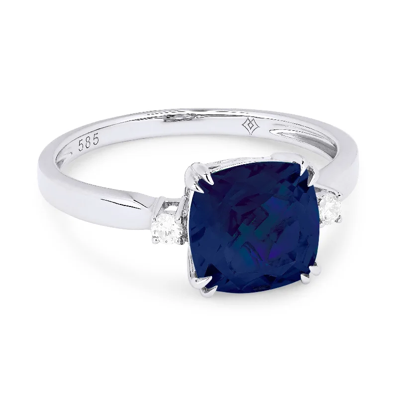 women halo engagement ring sets -14K White Gold,created Sapphire Ring