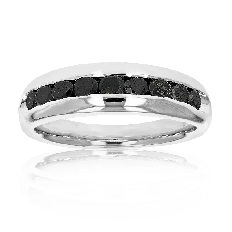 women elegant engagement rings -1 cttw Men's 9 Stone Black Diamond Wedding Band .925 Sterling Silver