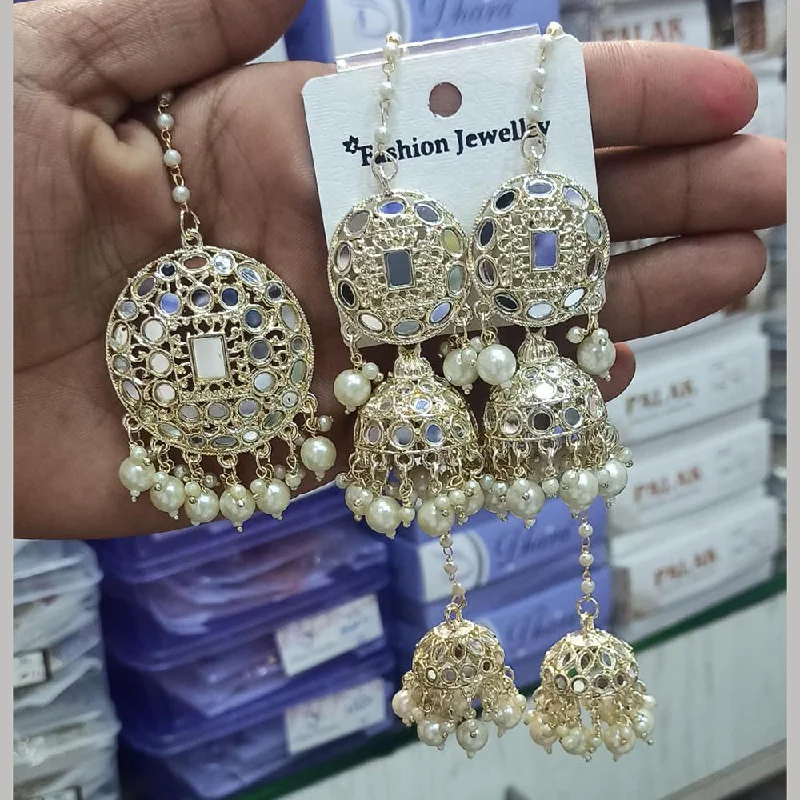 women gold earrings -Manisha Jewellery Gold Plated Mirror Jhumki Earrings With Mangtikka