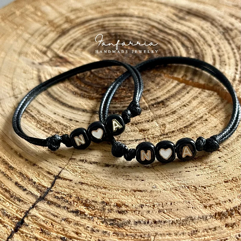 women romantic bangles -Couple Initial Bracelets, His and Hers, Distance, Love Knot, Anniversary gift, Matching Bracelets