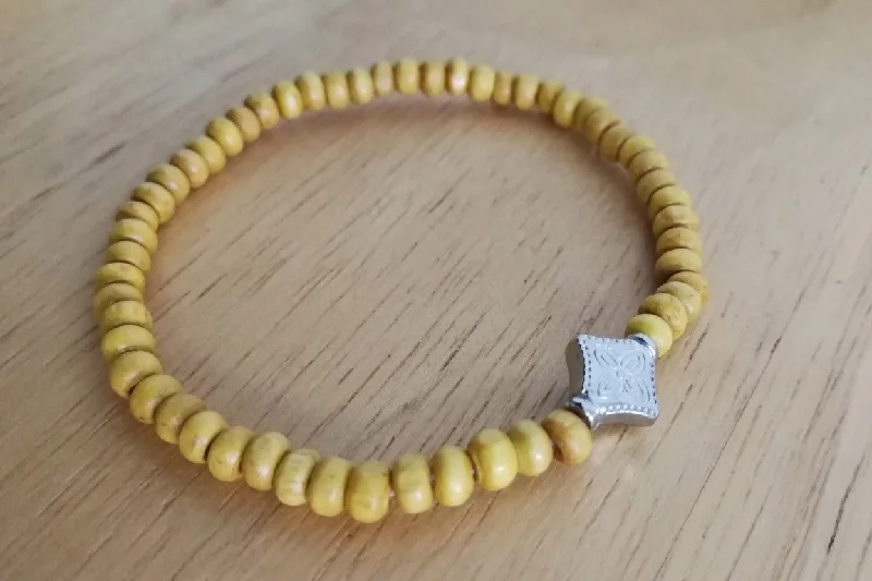 women wedding bracelets -Wooden Beaded Bracelet  (Yellow)