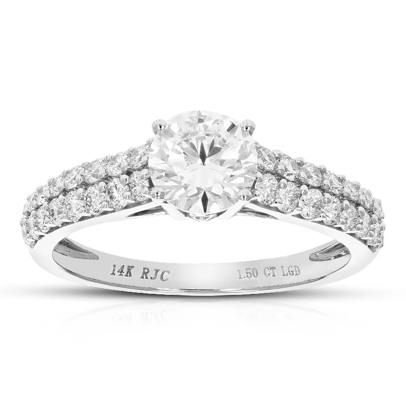 women luxury engagement ring sets -1.50 cttw Round Lab Grown Diamond Engagement Ring 33 Stones 14K White Gold Prong Set 3/4 Inch