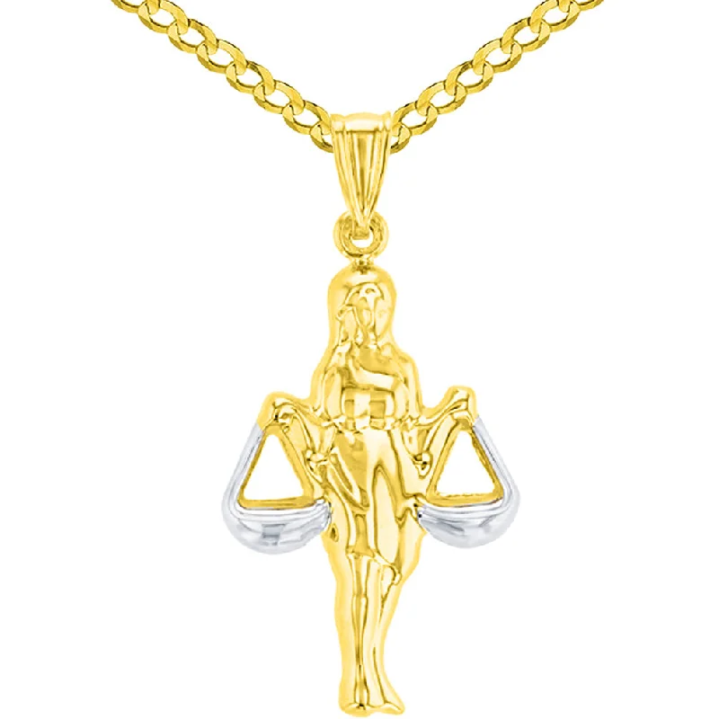 women artistic necklaces -High Polish 14K Yellow Gold Libra Zodiac Sign Charm Holding Scale Pendant Curb Chain Necklace