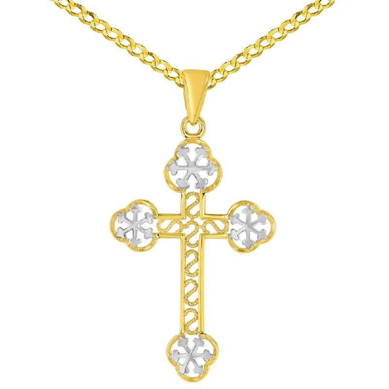 women chain necklaces -14K Yellow Gold Eastern Orthodox Cross Charm Pendant Necklace