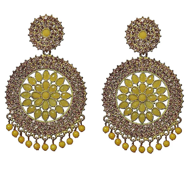 women geometric earrings -Subhag Alankar Yellow Stone earrings for Girls and Women. Alloy Chandbali Earring