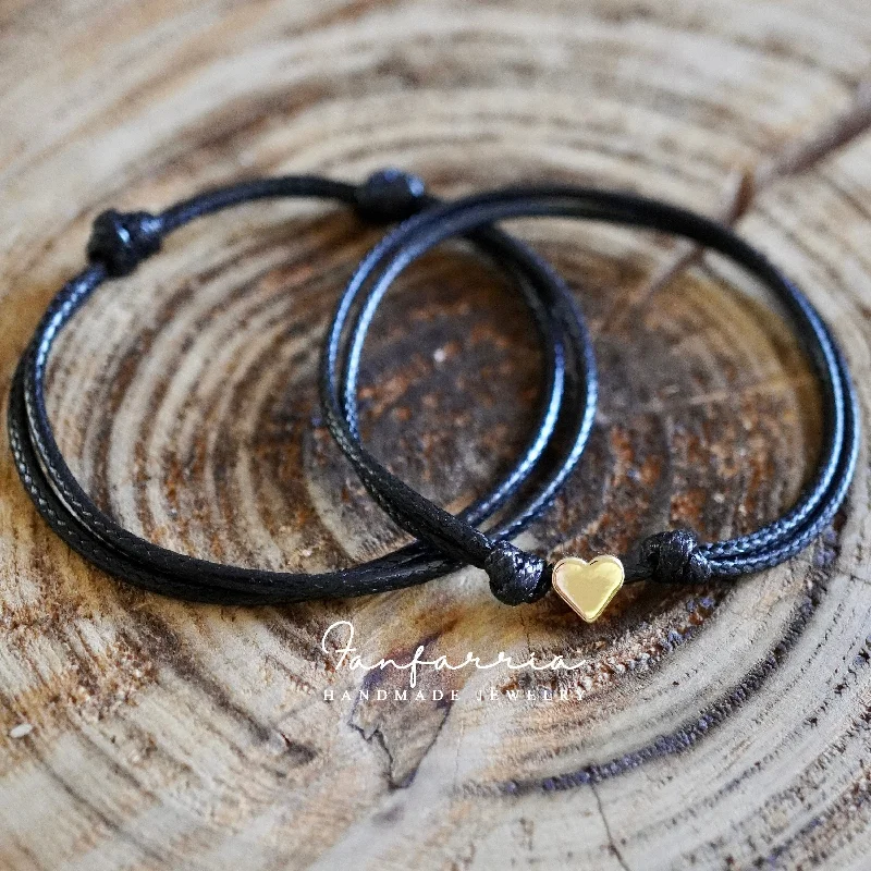 women infinity bracelets -Minimalist Heart Black Couple Bracelets, Waterproof