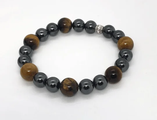 women birthstone bracelets -Hematite and Tigers Eye Stretchy Bracelet