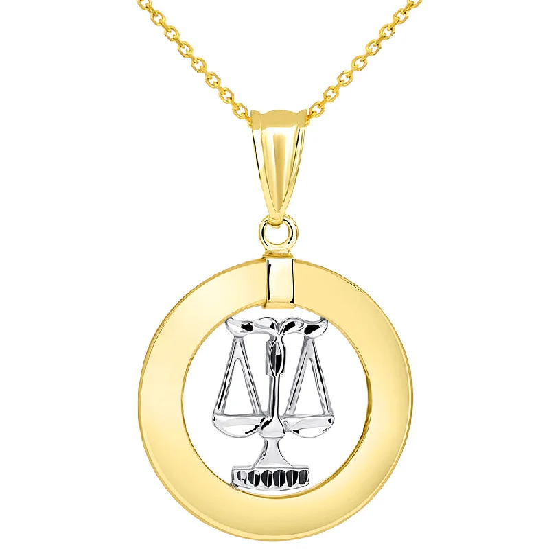 women diamond pendant necklaces -14k Two Tone Gold Open Circle Libra Zodiac Sign Pendant Necklace