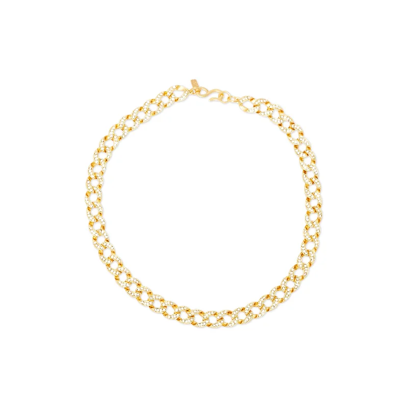 women custom engraved gold necklaces -Gold & Crystal Chain Link Necklace