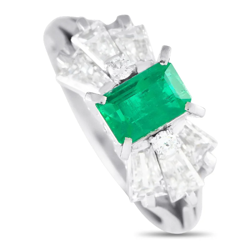 women engagement rings with emeralds -LB Exclusive Platinum 1.07ct Diamond and Emerald Ring MF04-120224