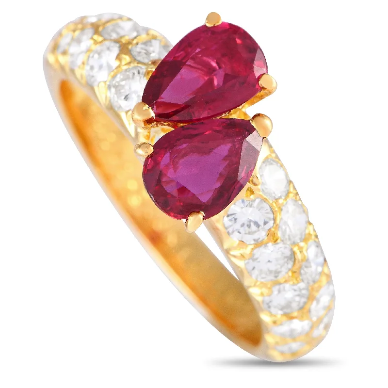 women blue sapphire engagement rings -Van Cleef & Arpels 18K Yellow Gold 0.65ct Diamond and Ruby Ring VC21-093024