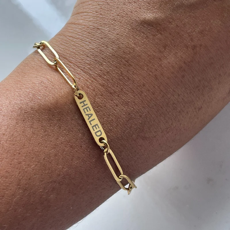 women gold link bracelets -Paperclip bar bracelet