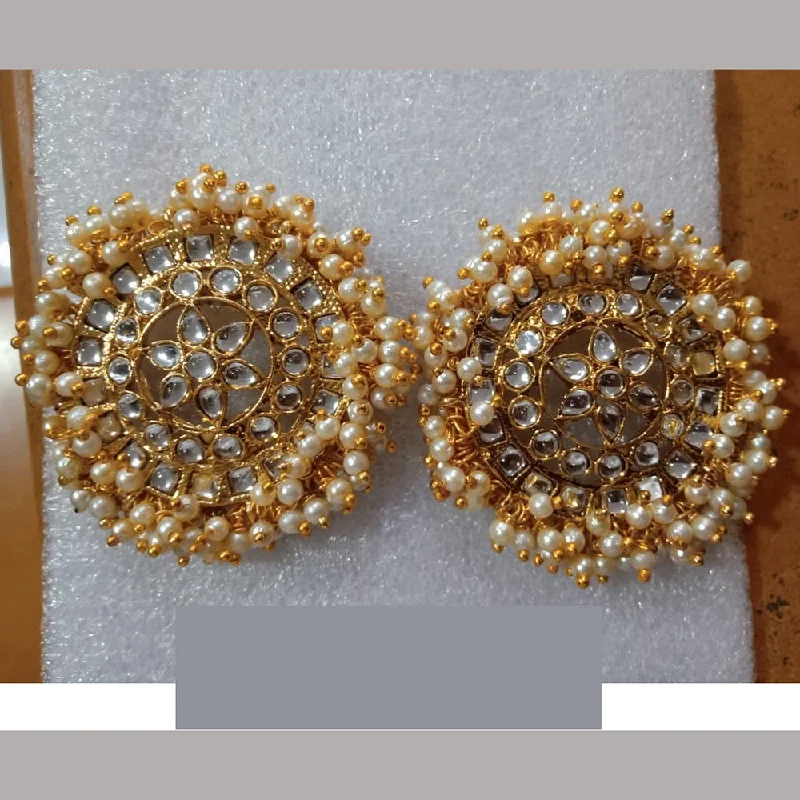 women silver earrings -Midas Touch Kundan Stone Gold Plated Studs Earrings