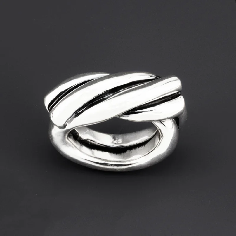 women unique rings -Chunky Silver Double Rope Ring